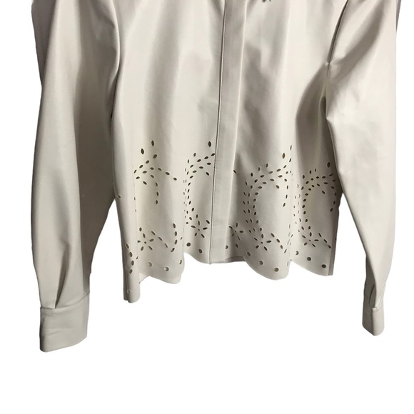 ZARA Ecru Natural Soft Faux Leather Collared Cutout Overshirt Top Small - Picture 4 of 8